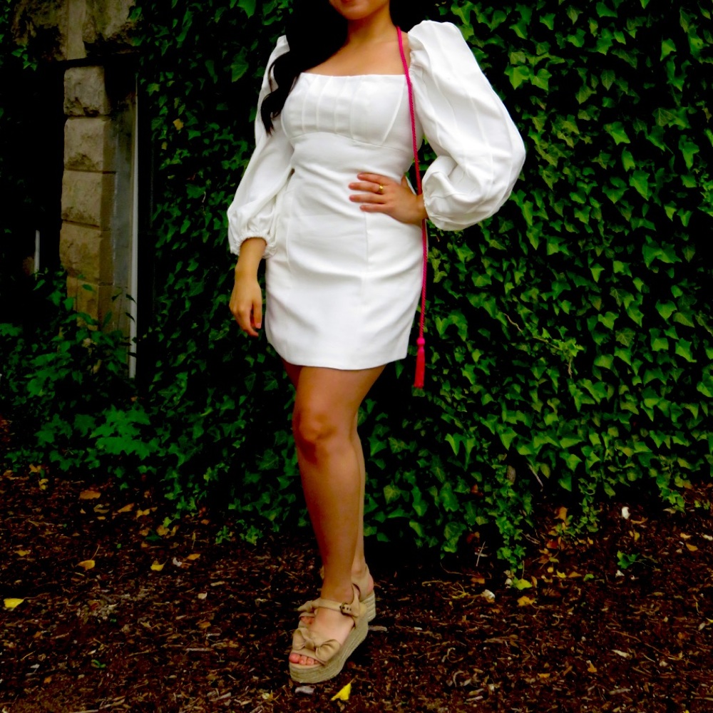 Mini puff sleeve white C/MEO Collective dress